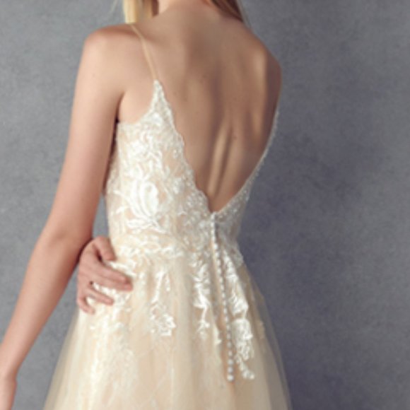 NEW FLOOR LENGTH OFF THE SHOULDER SLEEVELESS DRESS EMBROIDERED WITH LACE JT 249 - Picture 8 of 9